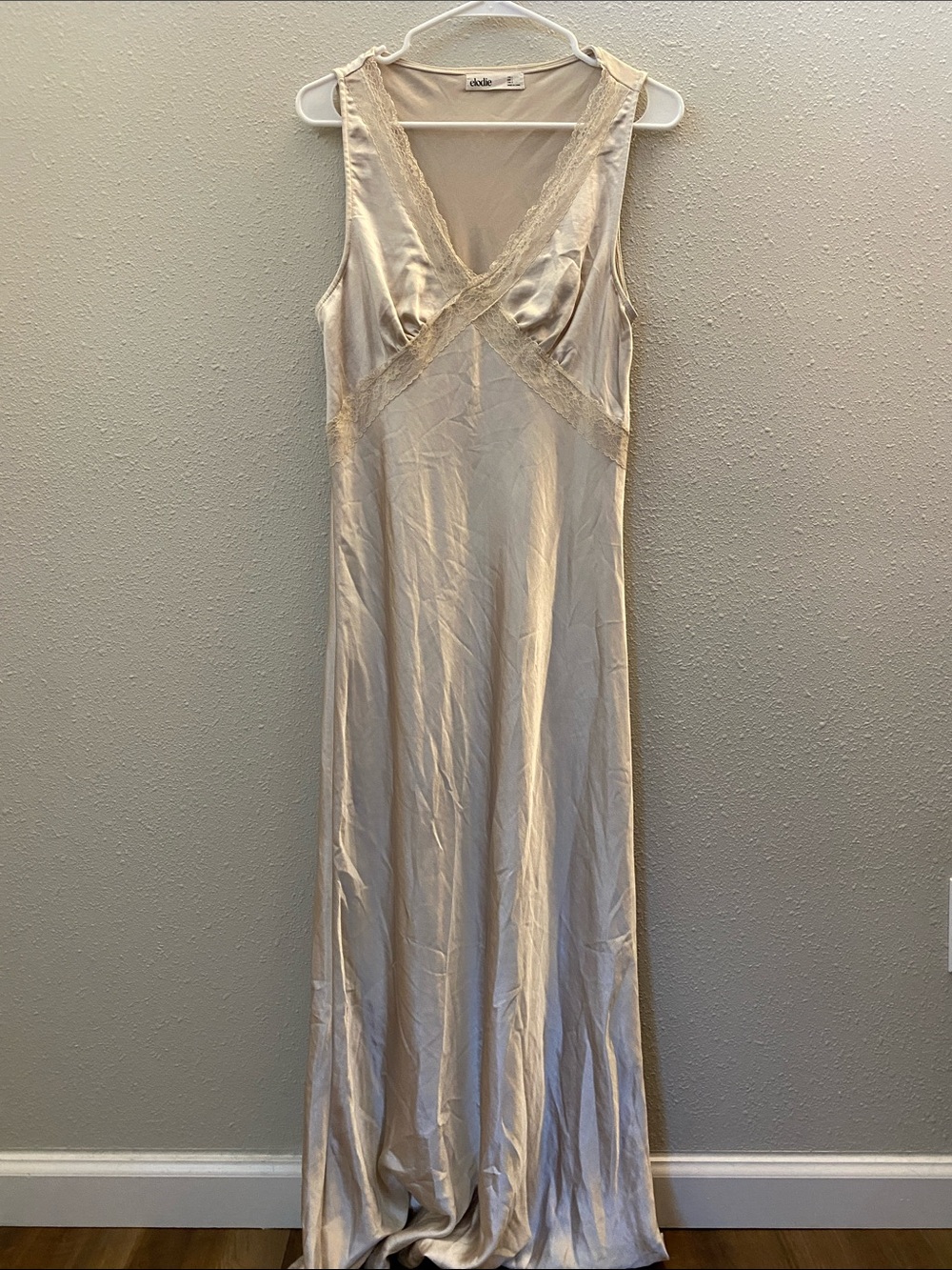 Elodie Ivory Satin Lace-Trim Maxi Dress